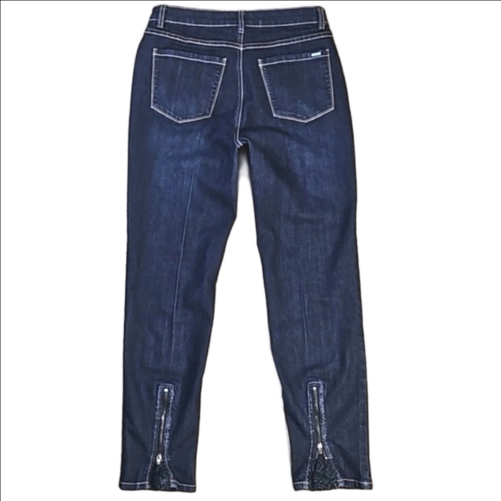 FDJ French Dressing Olivia Slim Ankle Dark Wash Mid Rise Zip & Lace Hem Jean